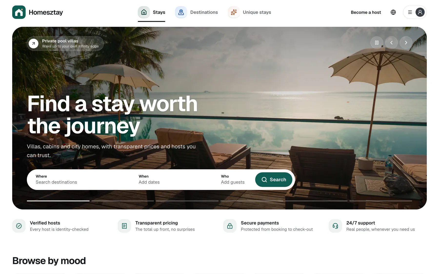 Guest home page of a ready-made BNB booking platform